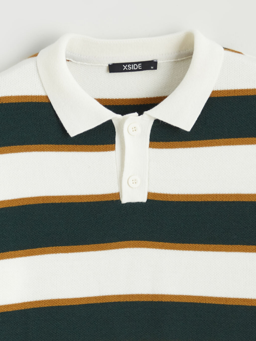 Yeşil Polo Yaka Çizgili Erkek Triko Kazak-5