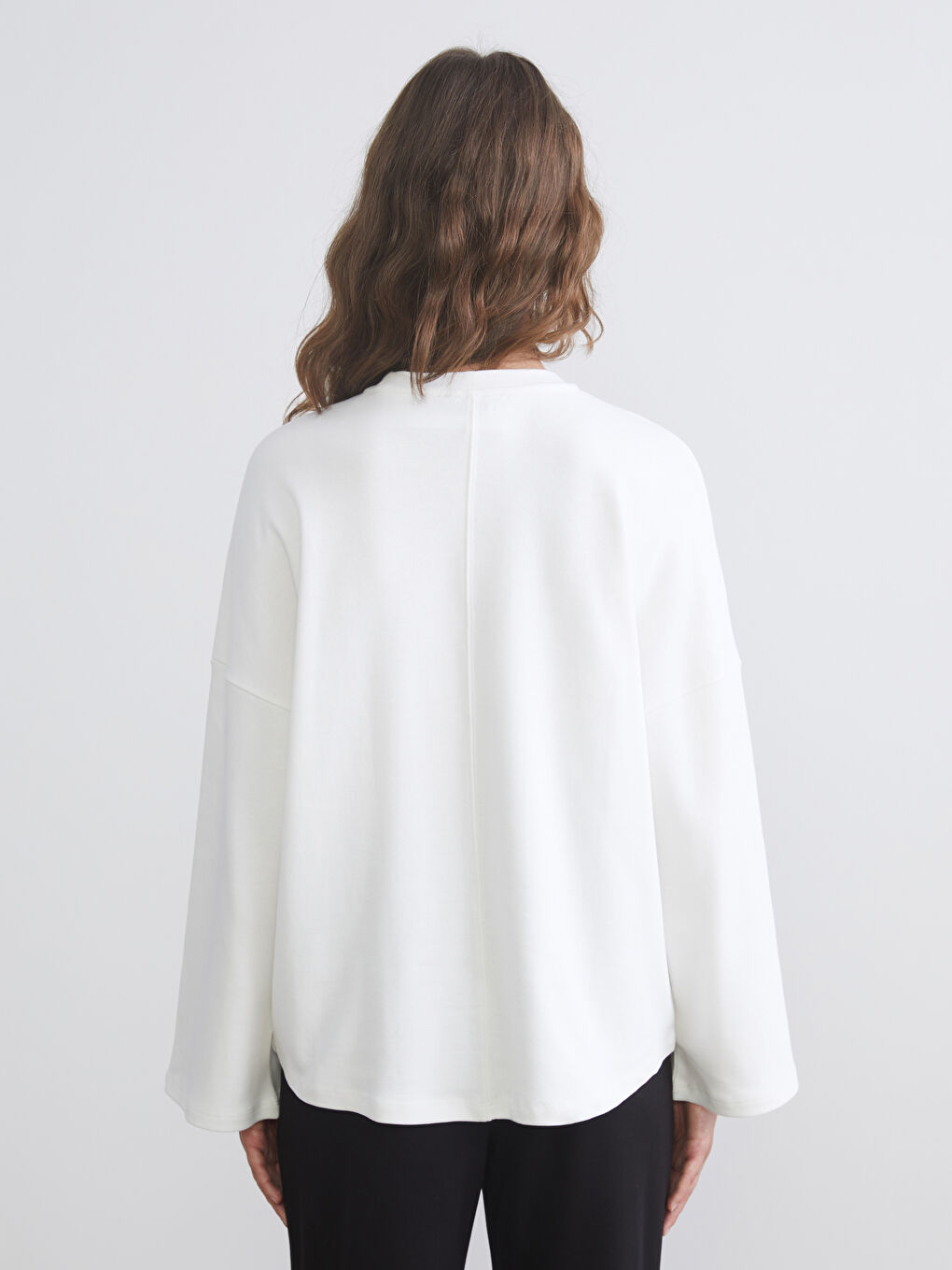 Ekru Bisiklet Yaka Kadın Sweatshirt Tunik-3