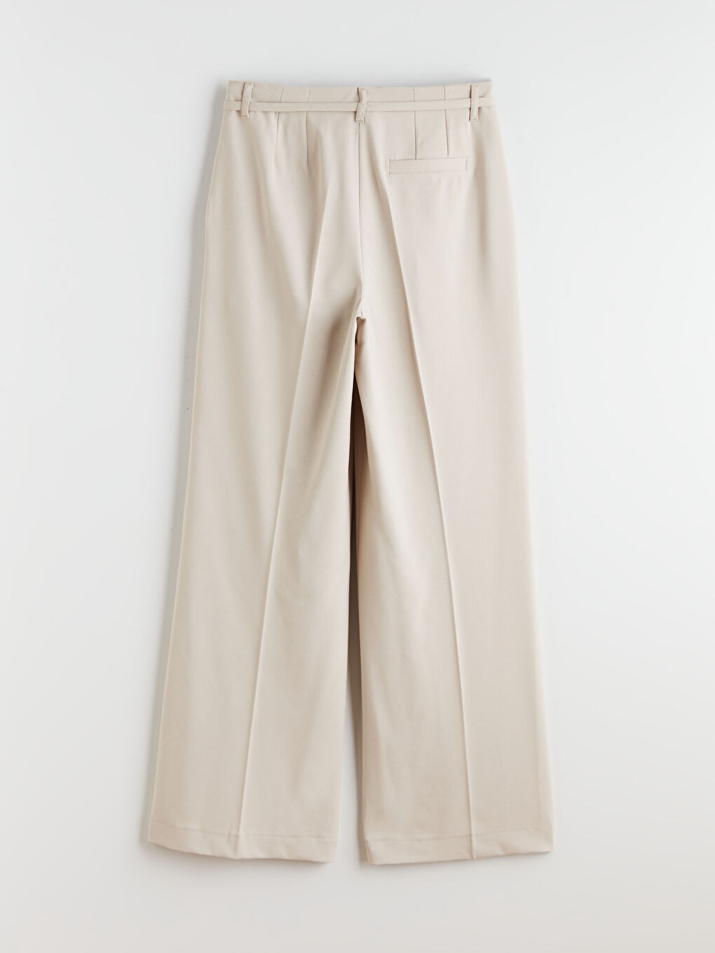 Bej Beli Kemerli Geniş Paça Kadın Pileli Pantolon-5