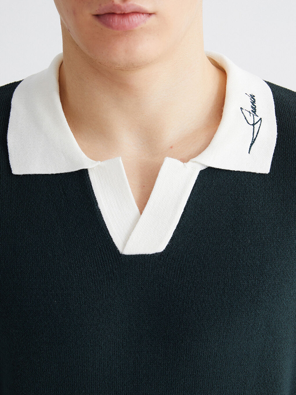 Yeşil Polo Yaka Erkek Triko Kazak-2