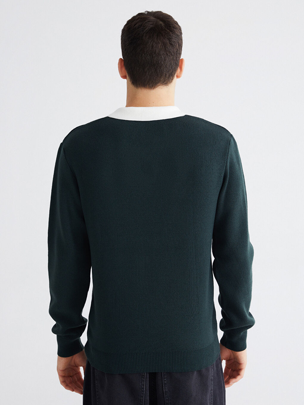 Yeşil Polo Yaka Erkek Triko Kazak-3