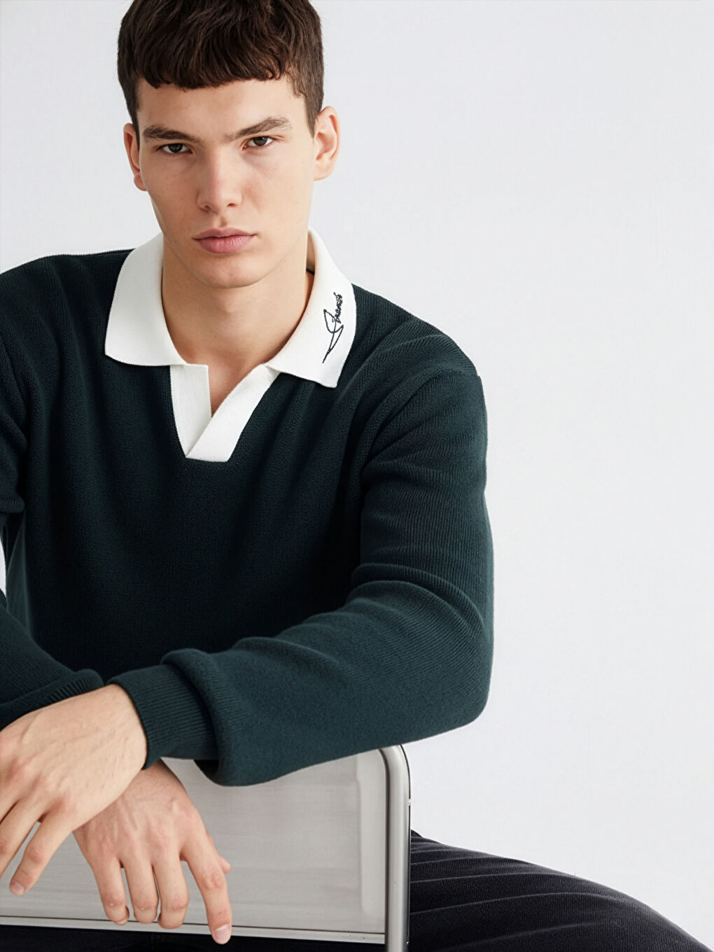 Yeşil Polo Yaka Erkek Triko Kazak