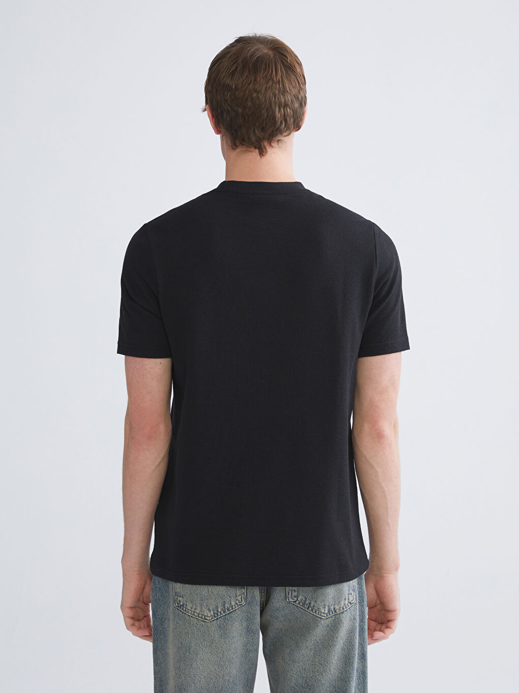 Siyah Bisiklet Yaka Erkek Tişört-3