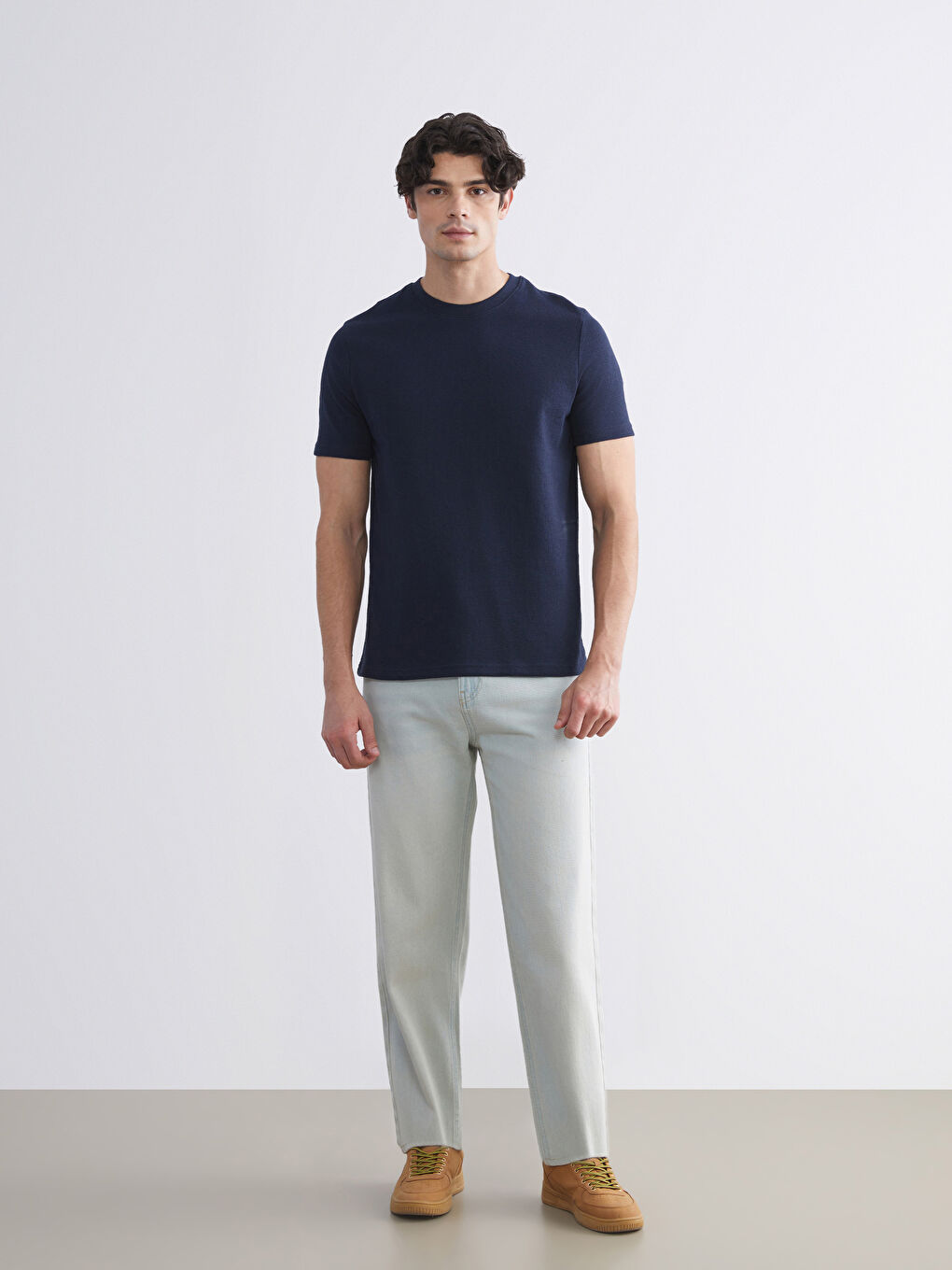 Lacivert Bisiklet Yaka Erkek Tişört-1