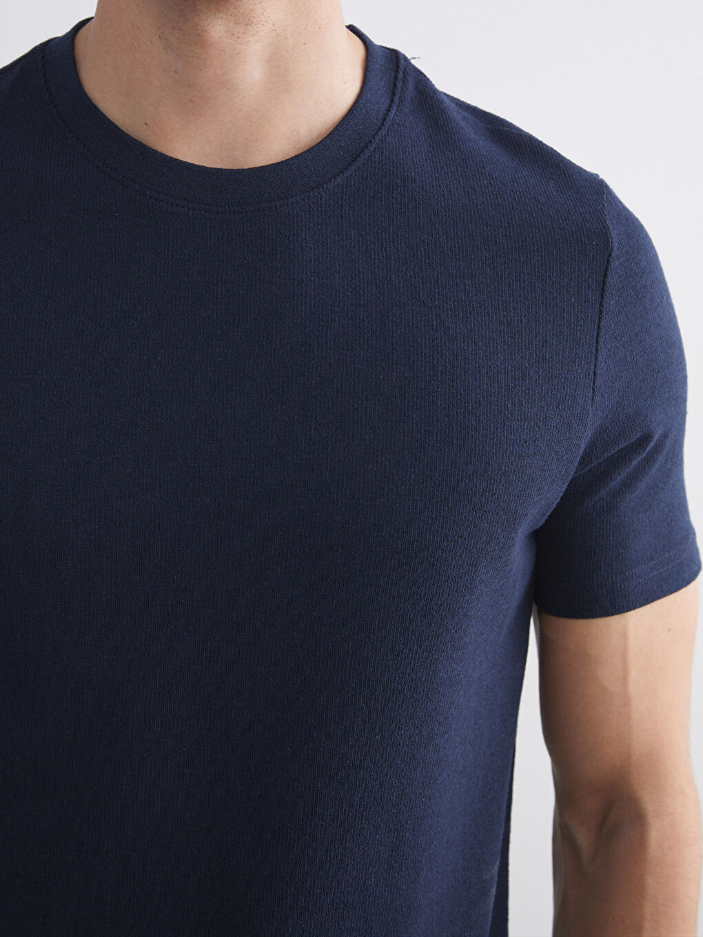 Lacivert Bisiklet Yaka Erkek Tişört-2