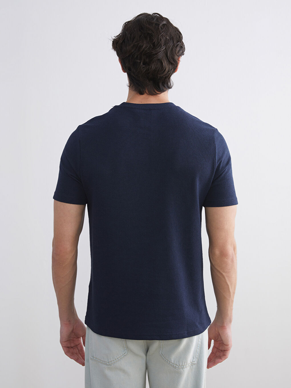 Lacivert Bisiklet Yaka Erkek Tişört-3