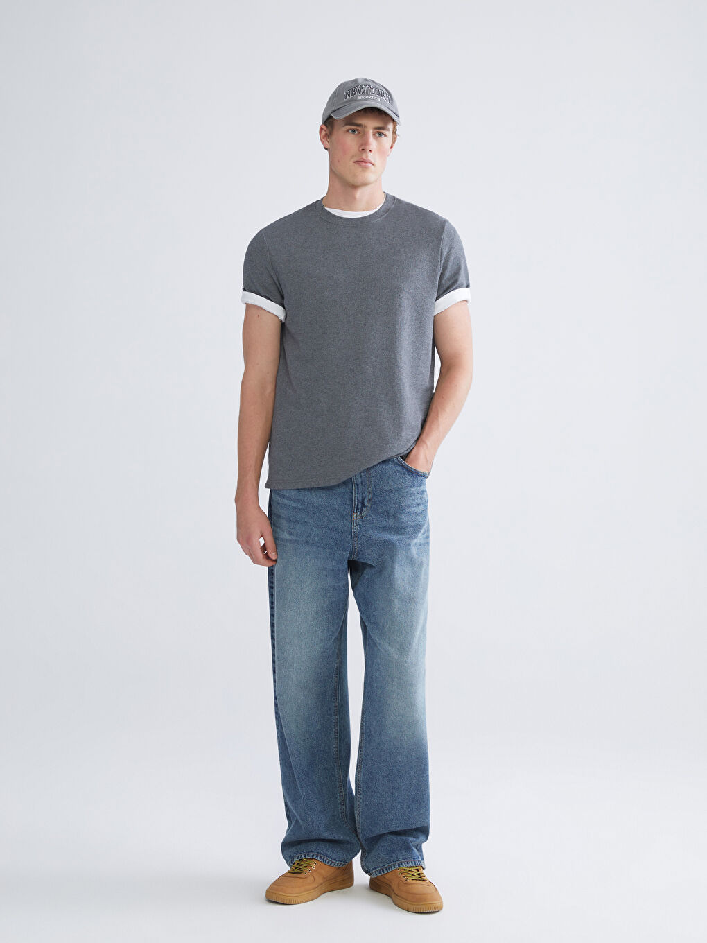 Antrasit Bisiklet Yaka Erkek Tişört-1