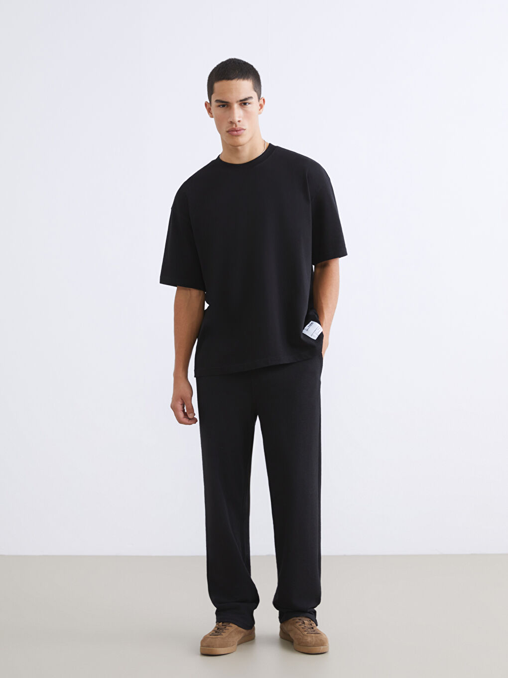 Siyah Standart Kalıp Erkek Dokulu Pantolon-1