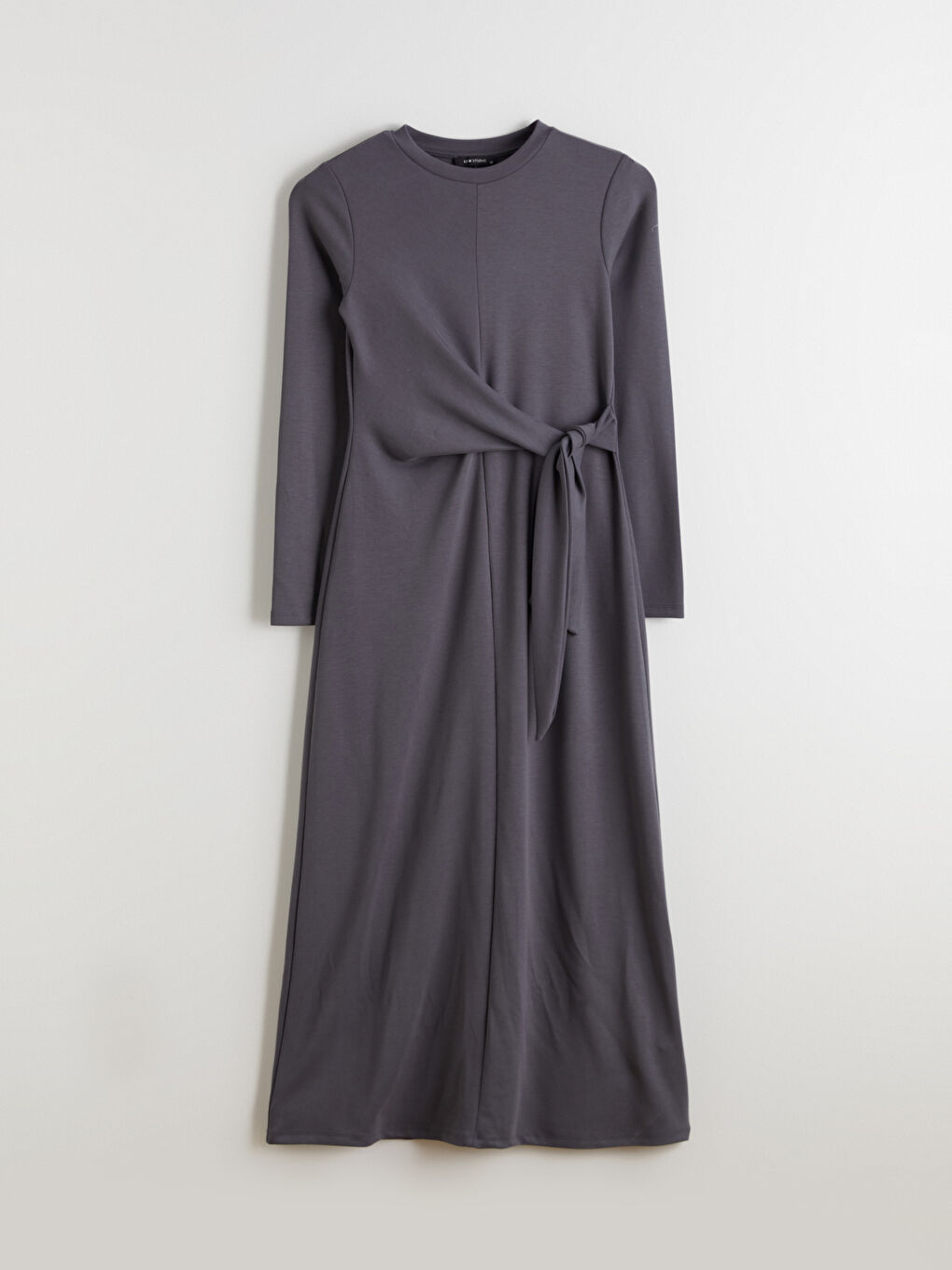 Gri Bisiklet Yaka Büzgülü Elbise-4