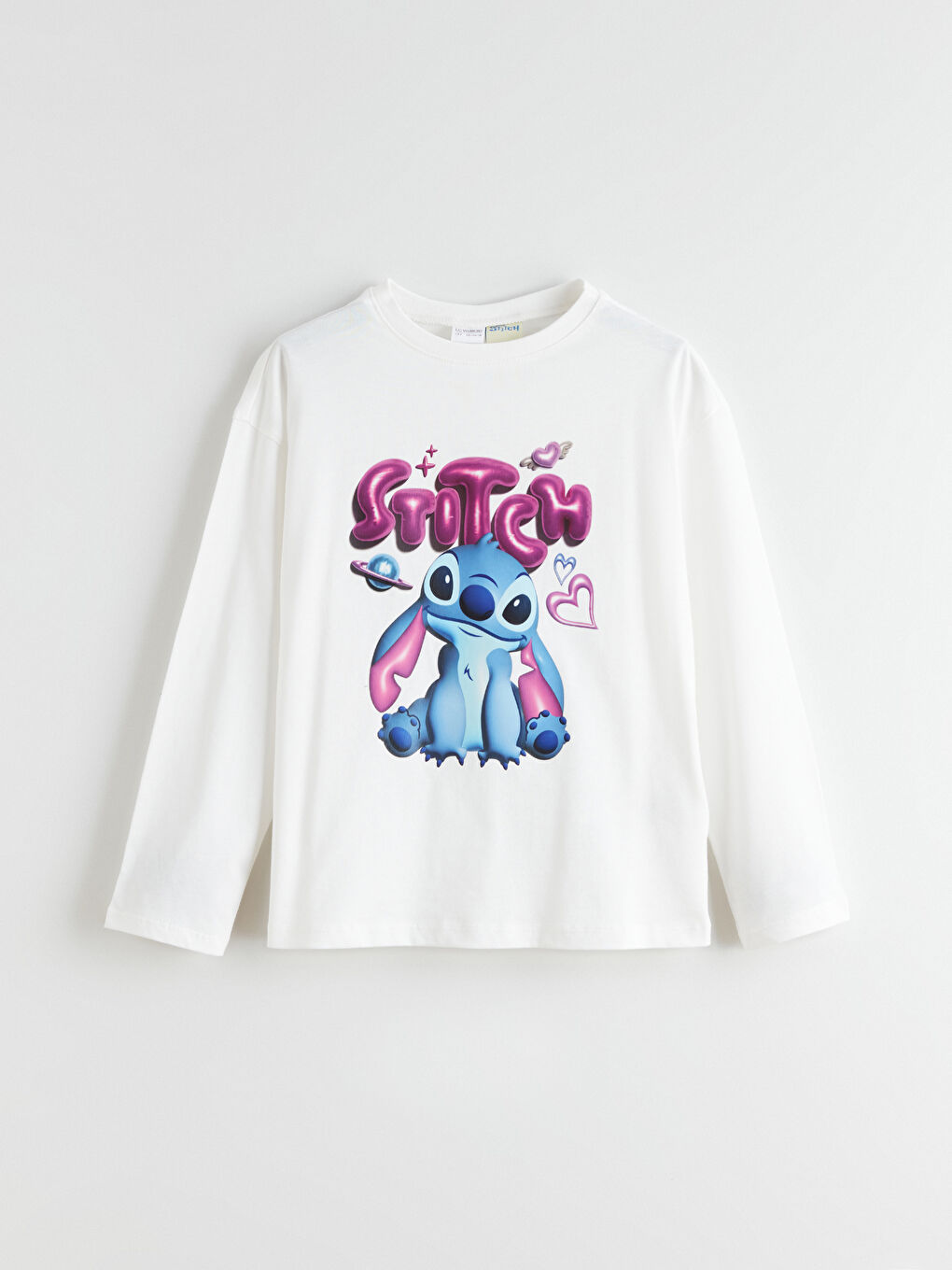 Ekru Bisiklet Yaka Stitch Baskılı Kız Çocuk Pijama Üst