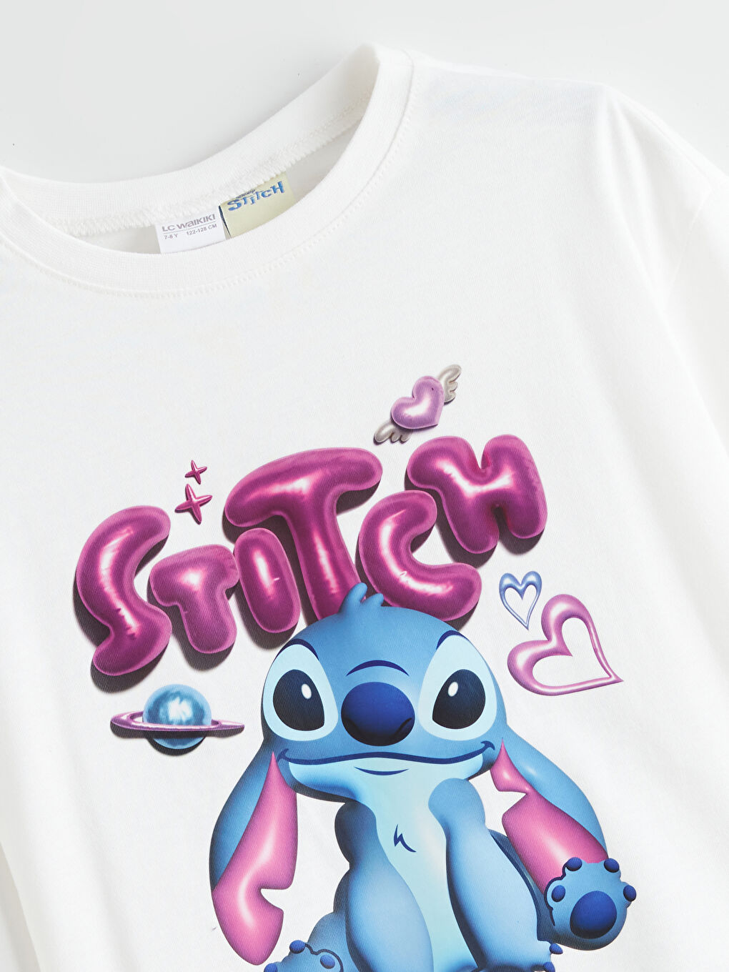 Ekru Bisiklet Yaka Stitch Baskılı Kız Çocuk Pijama Üst-2