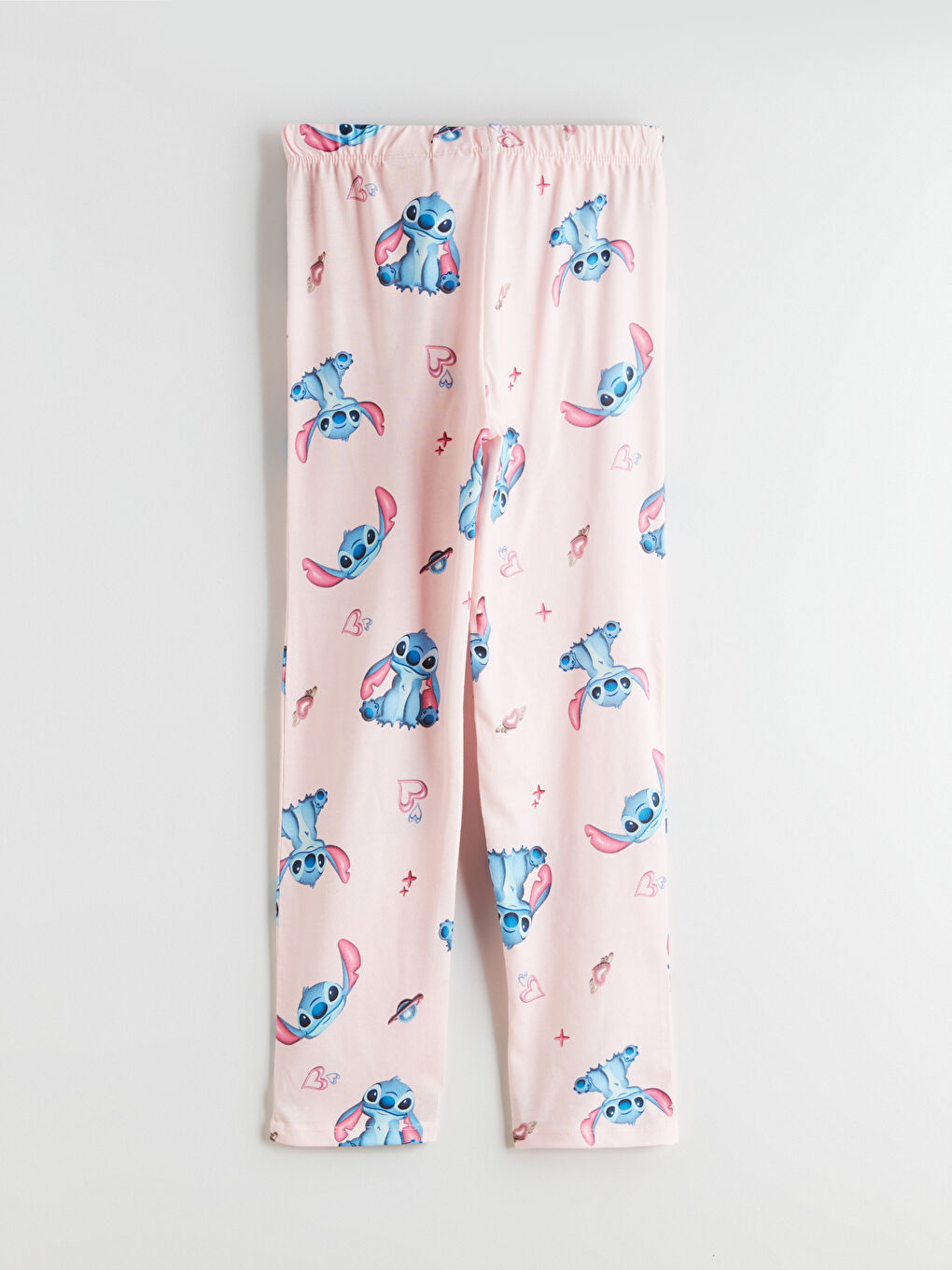 Pembe Beli Lastikli Stitch Baskılı Kız Çocuk Pijama Alt