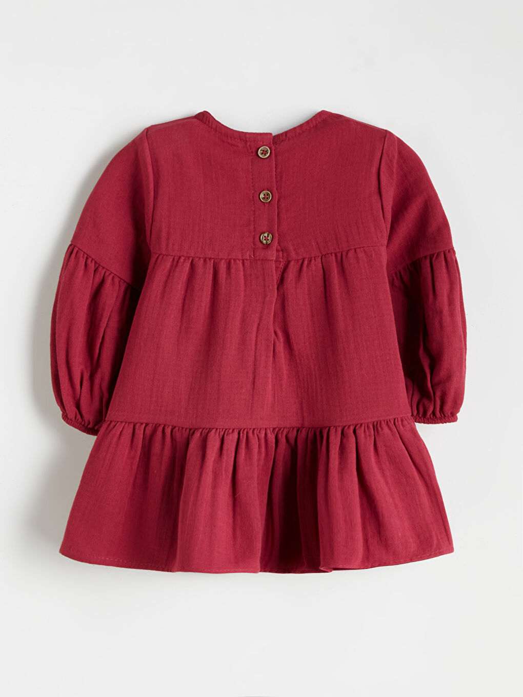 Bordo Bisiklet Yaka Kız Bebek Elbise-1