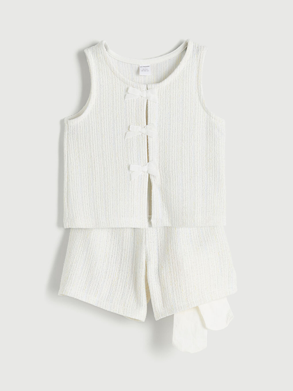 Ekru Bisiklet Yaka Kız Çocuk 3'lü Takım