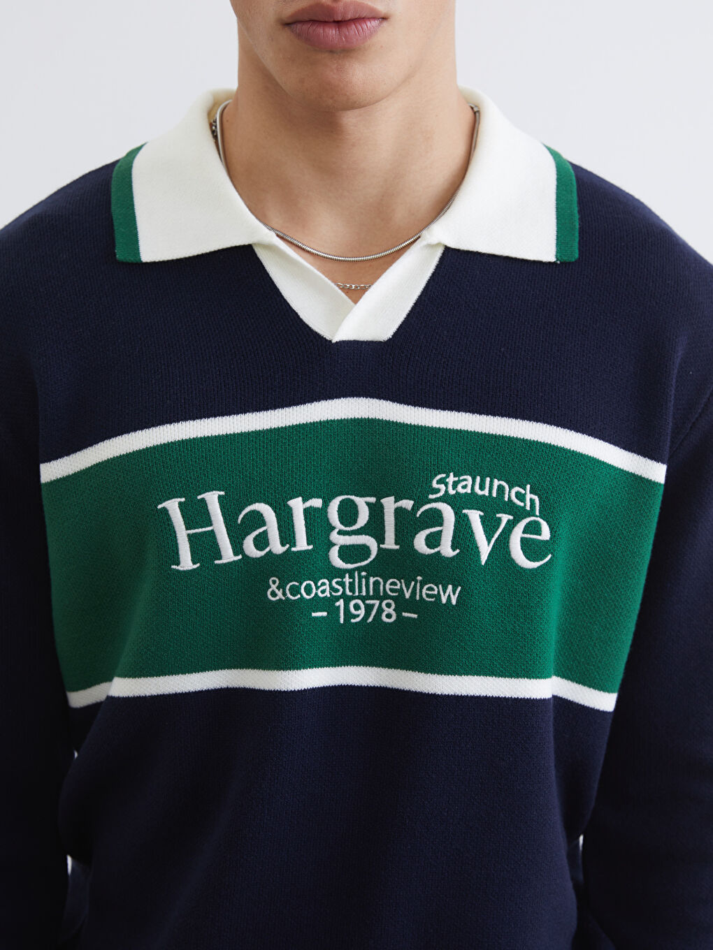 Lacivert Polo Yaka Baskılı Erkek Triko Kazak-2