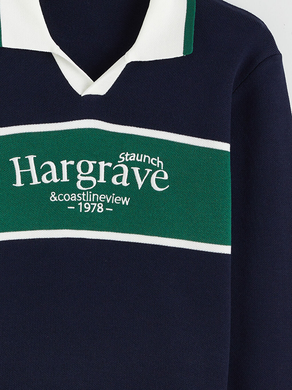 Lacivert Polo Yaka Baskılı Erkek Triko Kazak-5