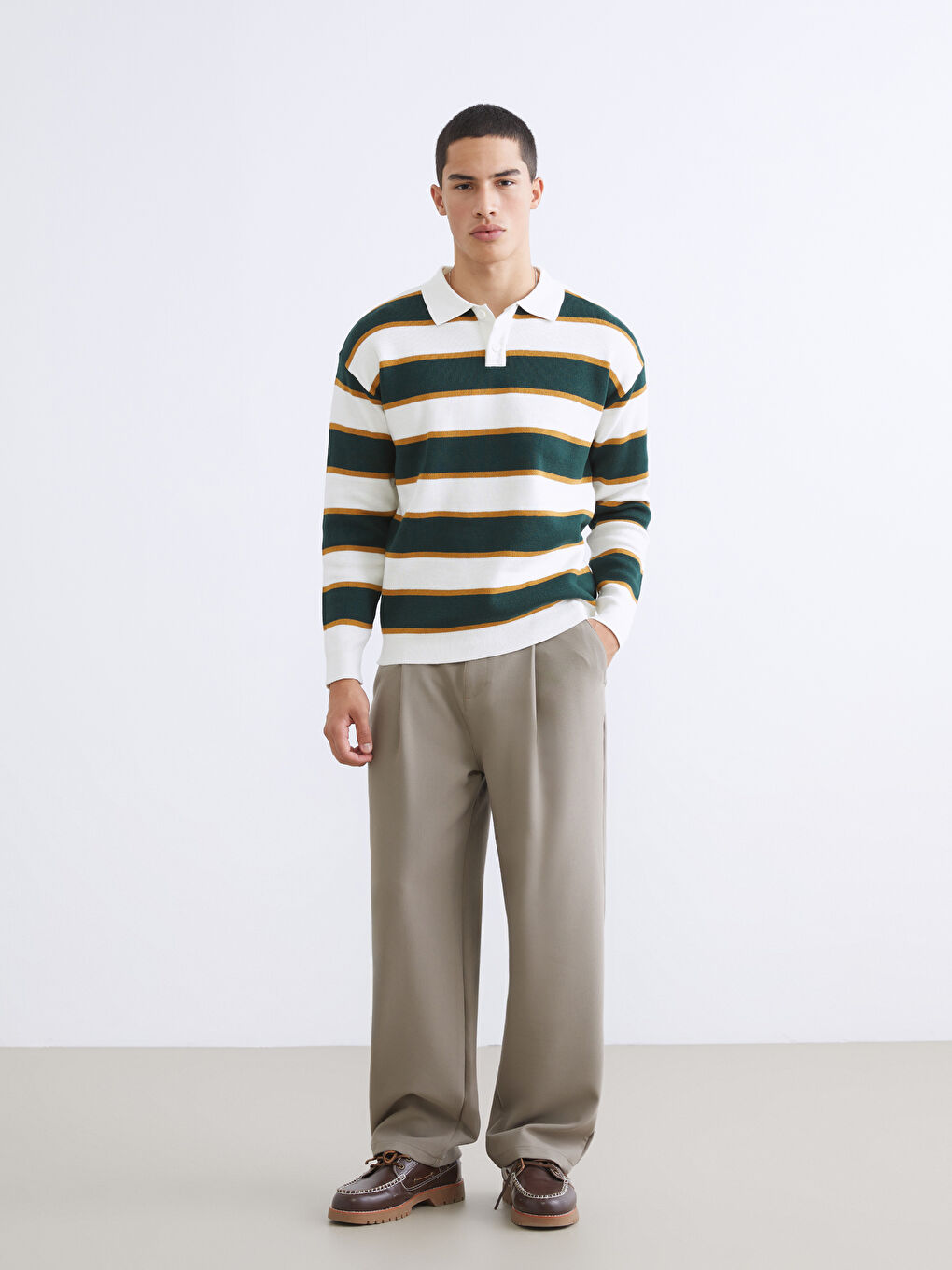 Водолазка В Полоску Мужской Трикотажный Свитер-1