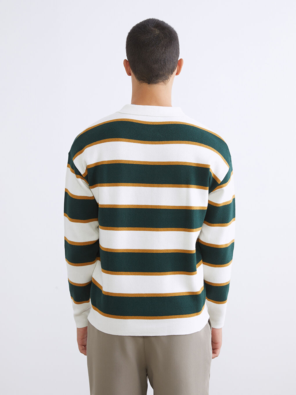 Водолазка В Полоску Мужской Трикотажный Свитер-3