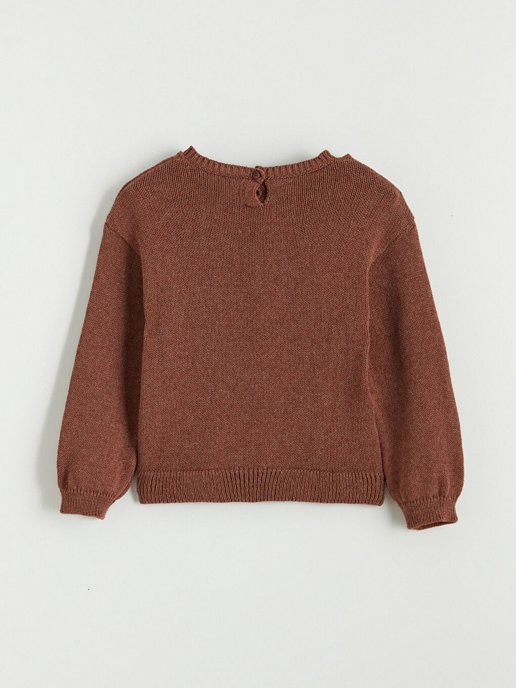 Kahverengi Fiyonk Detaylı Kız Çocuk Triko Kazak-1