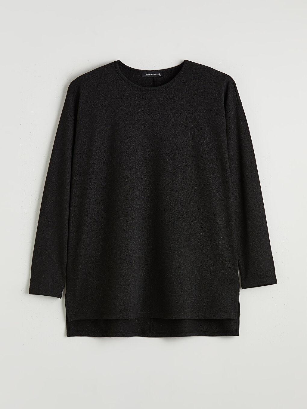 Siyah Büyük Beden Bisiklet Yaka Oversize Kadın Tişört