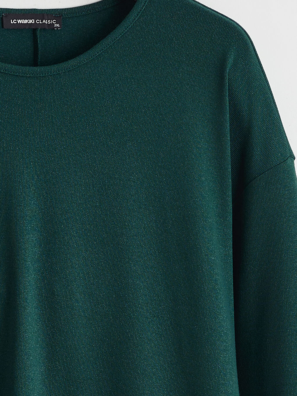 Yeşil Büyük Beden Bisiklet Yaka Oversize Kadın Tişört-5