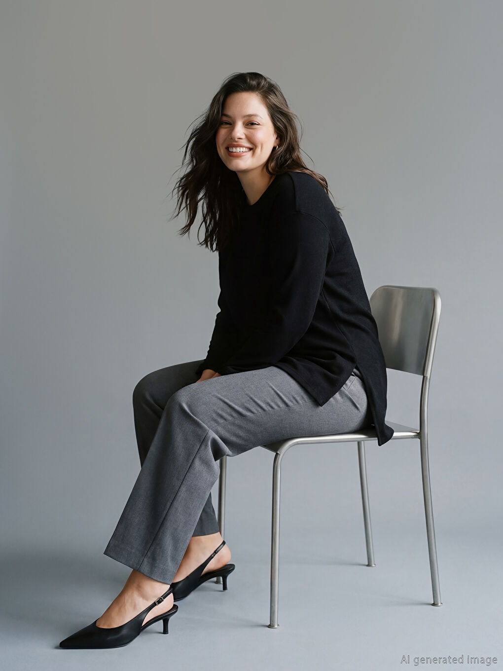 Siyah Büyük Beden Bisiklet Yaka Oversize Kadın Tişört