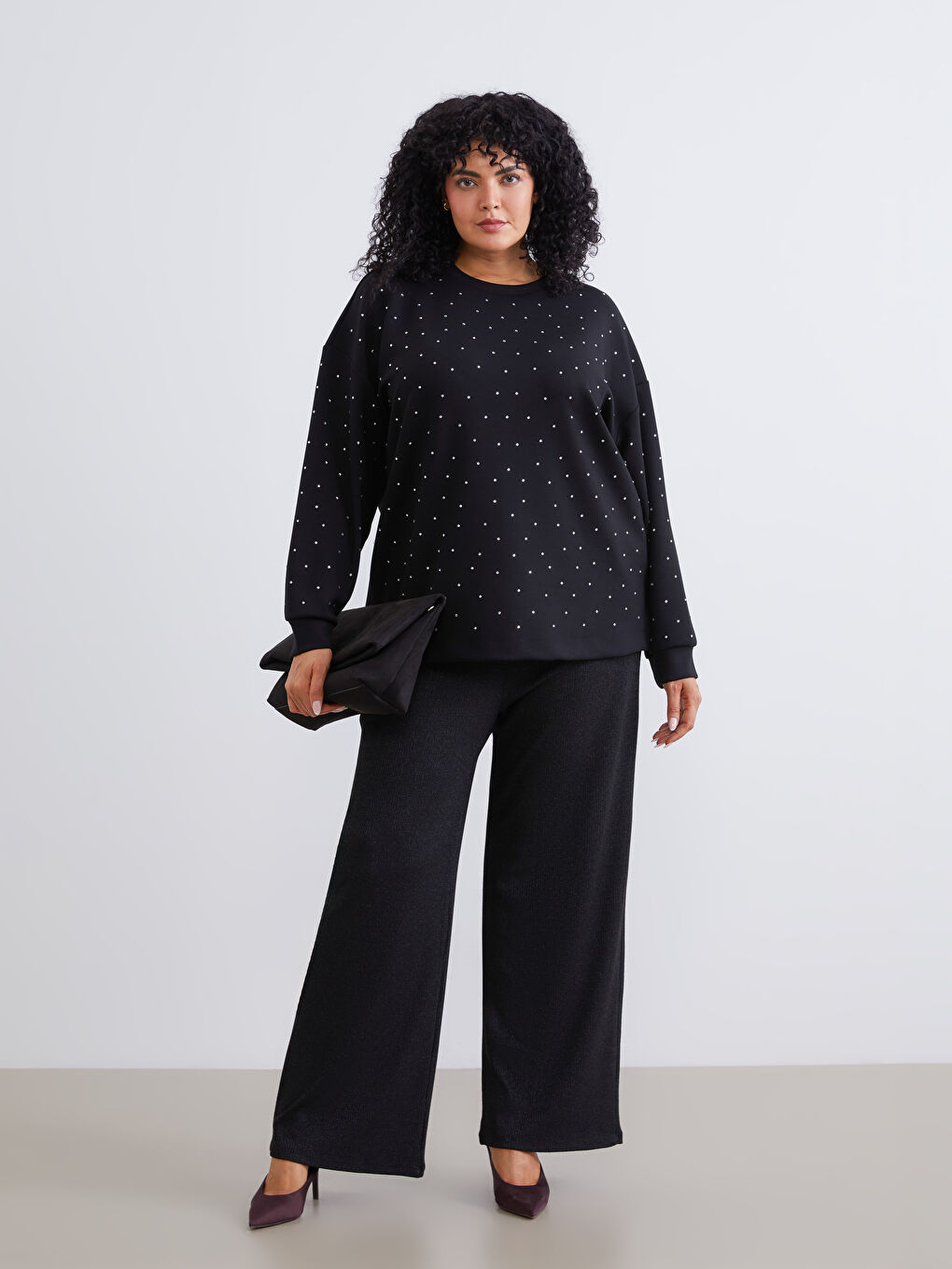 Siyah Büyük Beden Beli Lastikli Kadın Pantolon