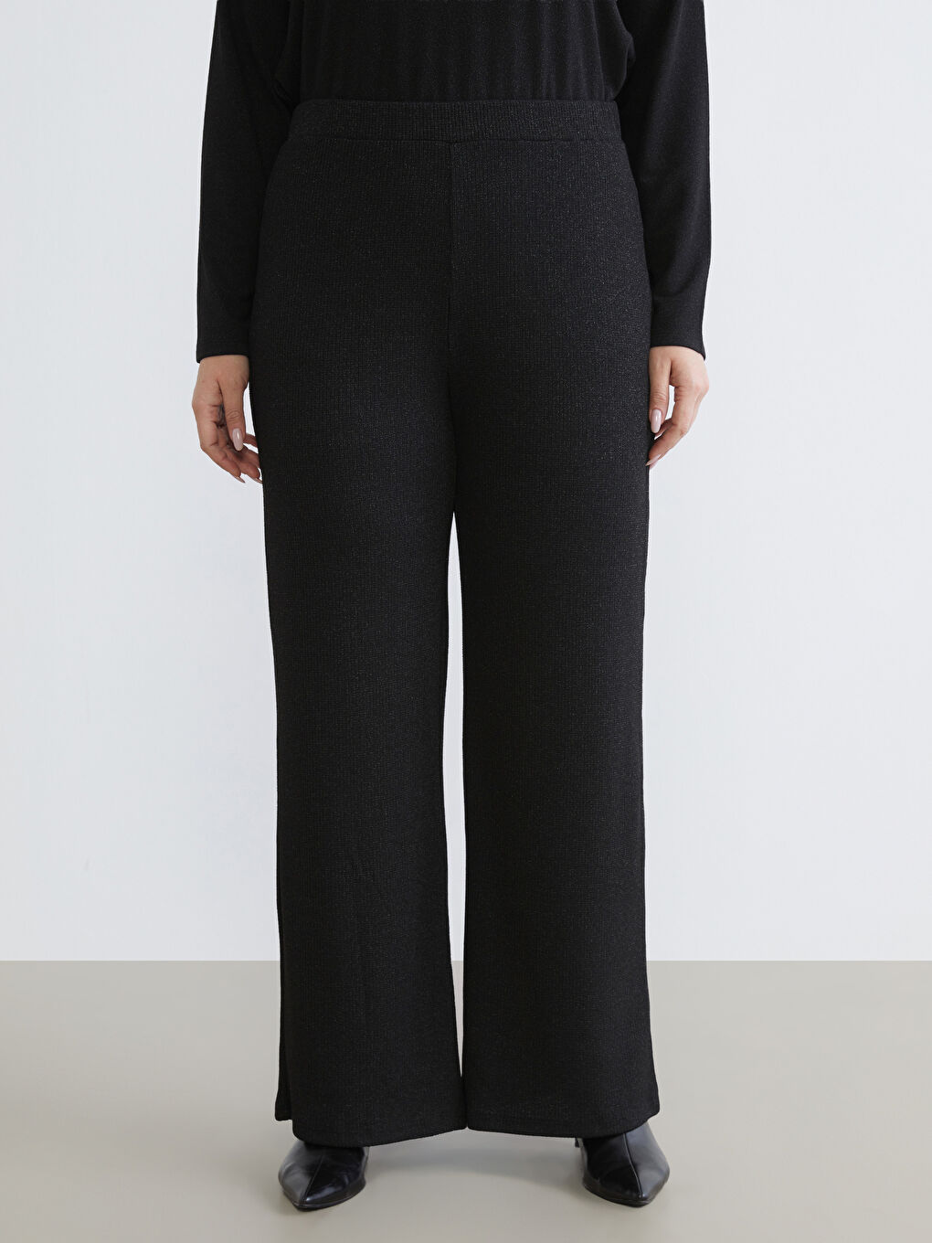 Siyah Büyük Beden Beli Lastikli Kadın Pantolon-2