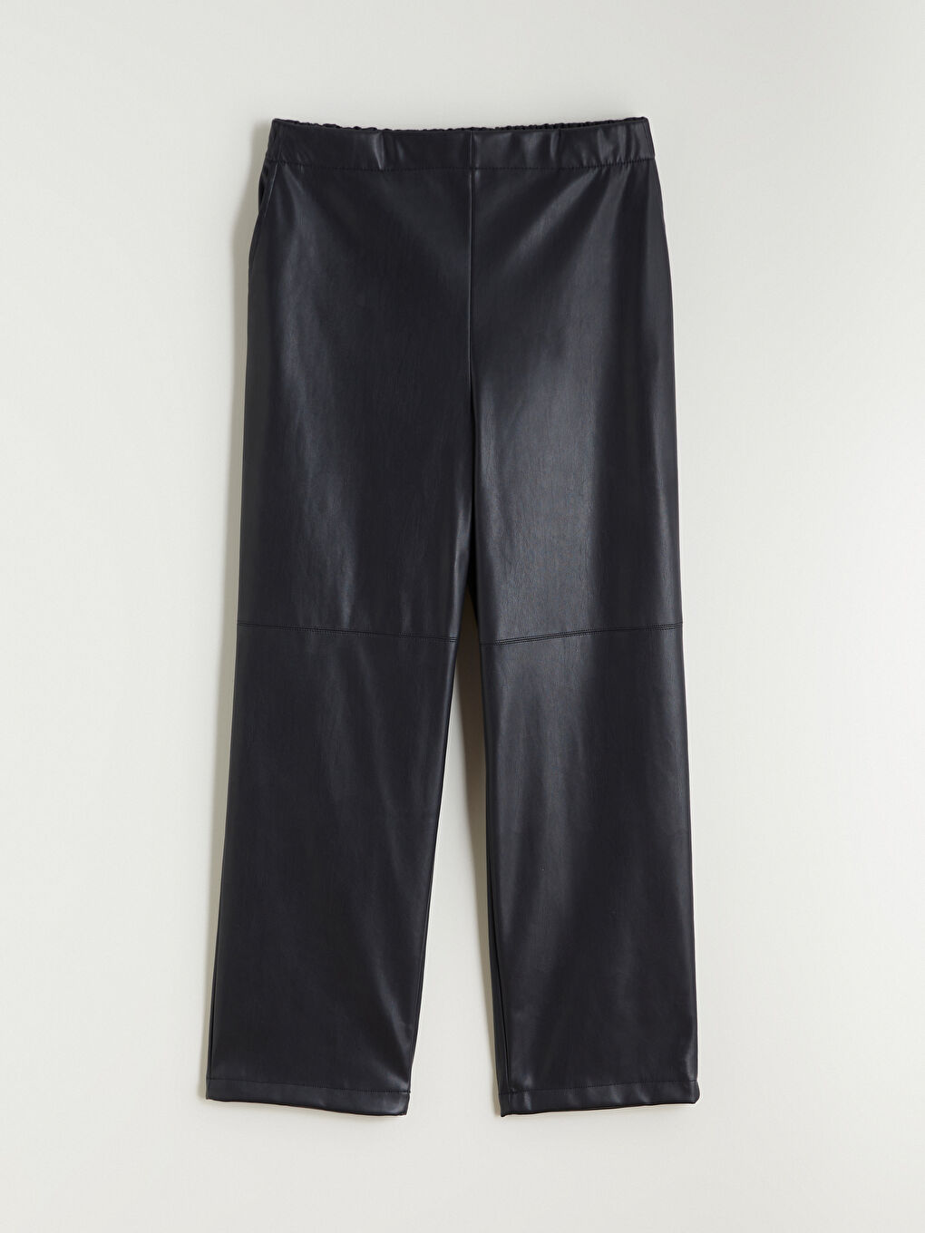 Lacivert Beli Lastikli Deri Görünümlü Kadın Pantolon-8