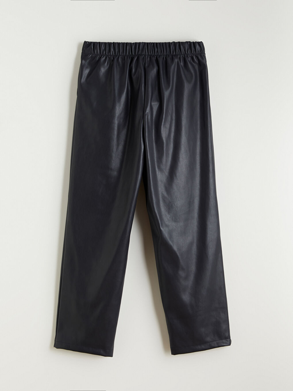 Lacivert Beli Lastikli Deri Görünümlü Kadın Pantolon-9