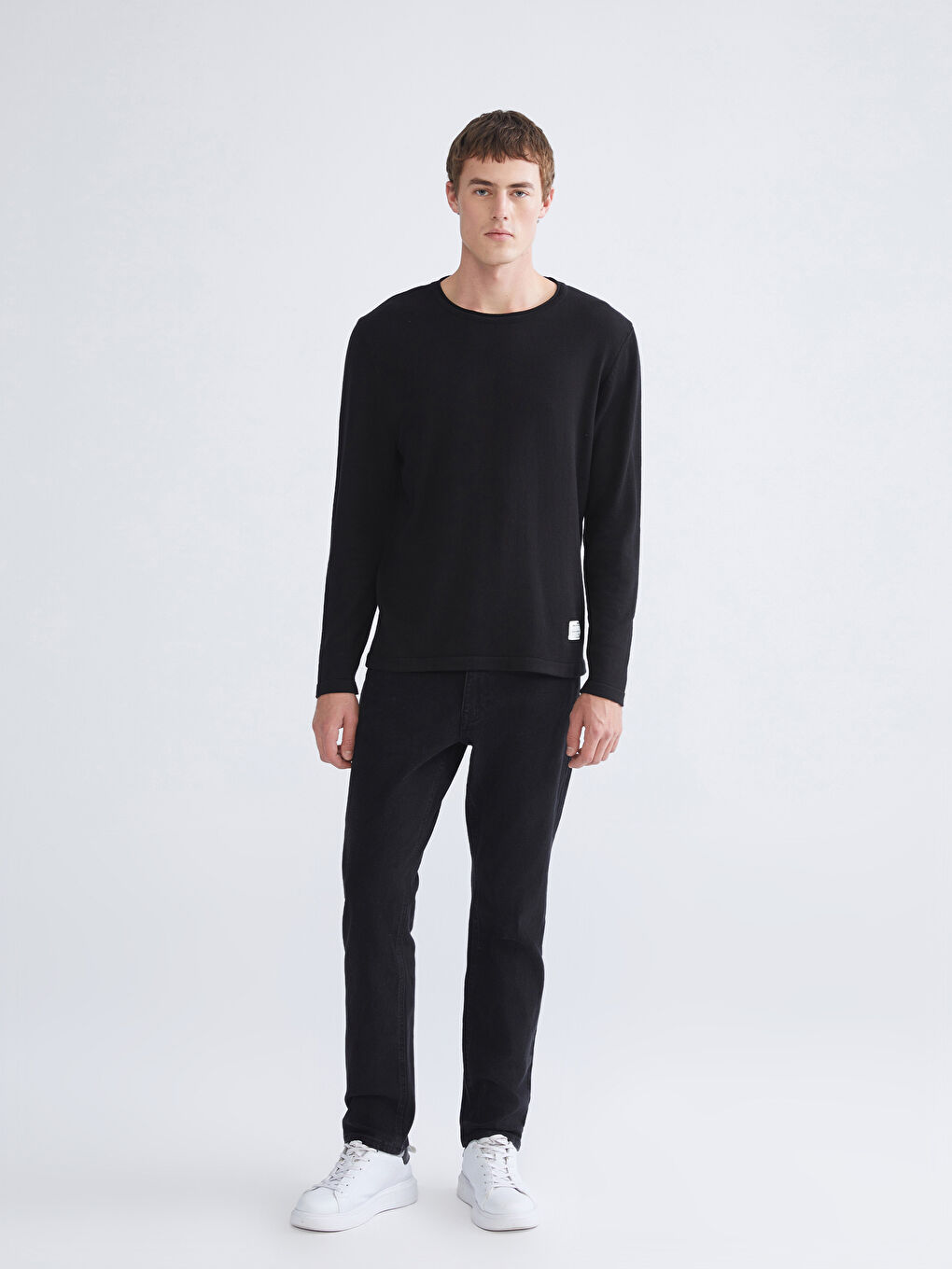 Crew Neck Long Sleeve Men's Tricot Sweater-1