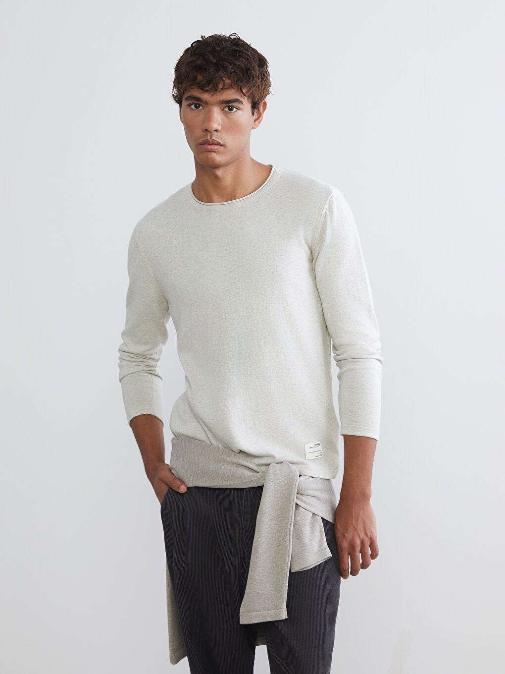 Bej Bisiklet Yaka Erkek Triko Kazak