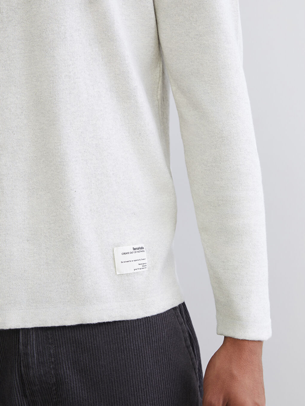 Bej Bisiklet Yaka Erkek Triko Kazak-2