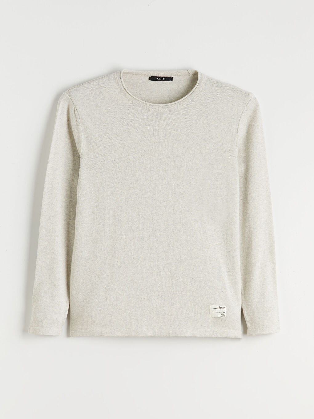 Bej Bisiklet Yaka Erkek Triko Kazak-4