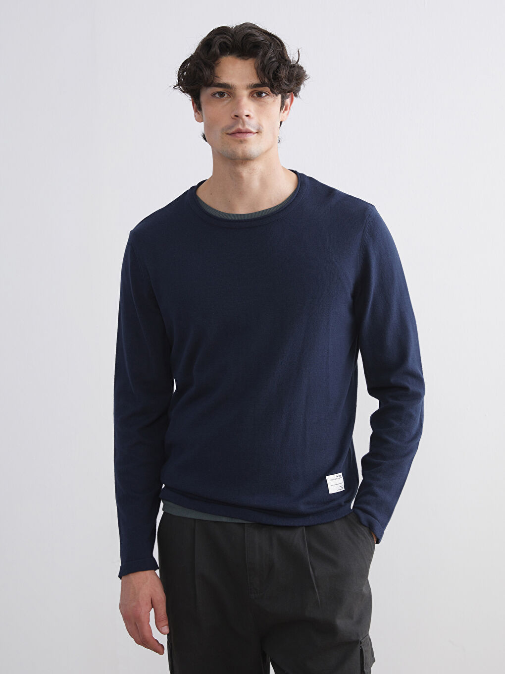 Crew Neck Long Sleeve Men's Tricot Sweater