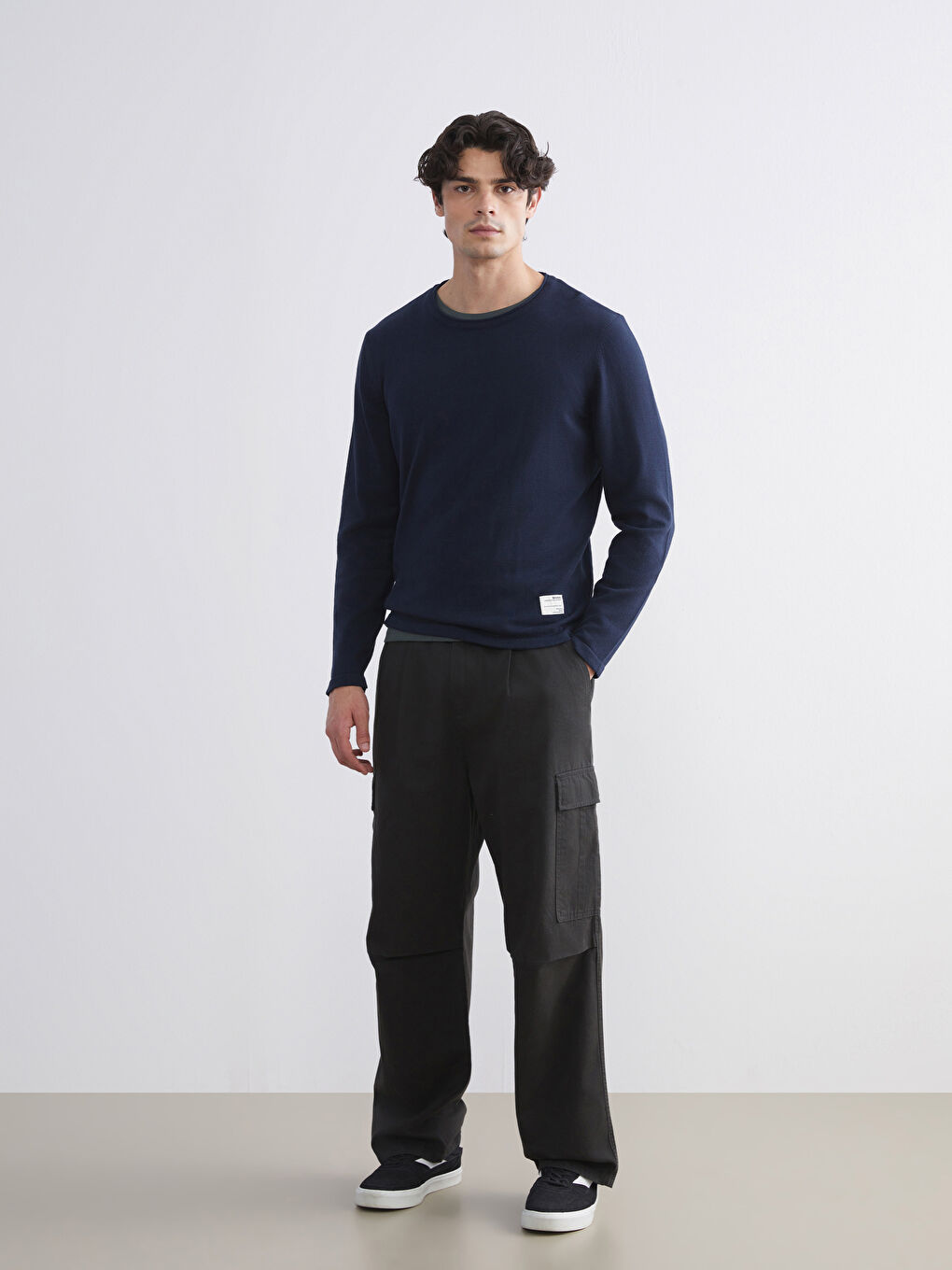 Crew Neck Long Sleeve Men's Tricot Sweater-1