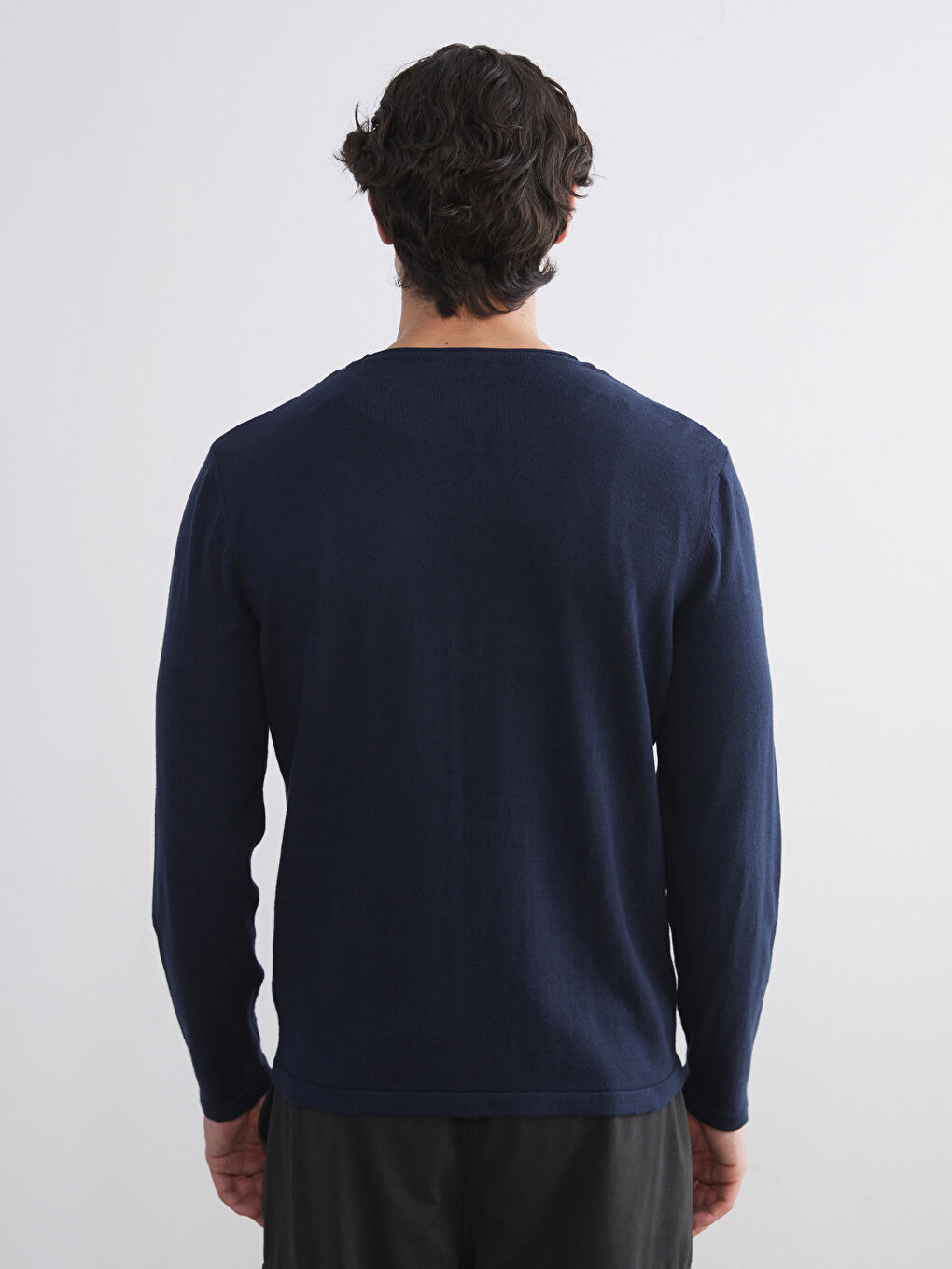 Crew Neck Long Sleeve Men's Tricot Sweater-3
