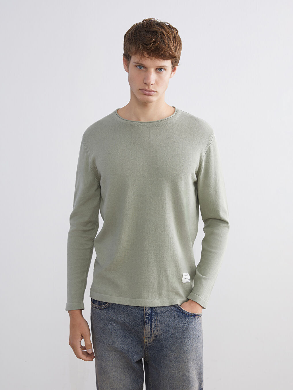 Crew Neck Long Sleeve Men's Tricot Sweater
