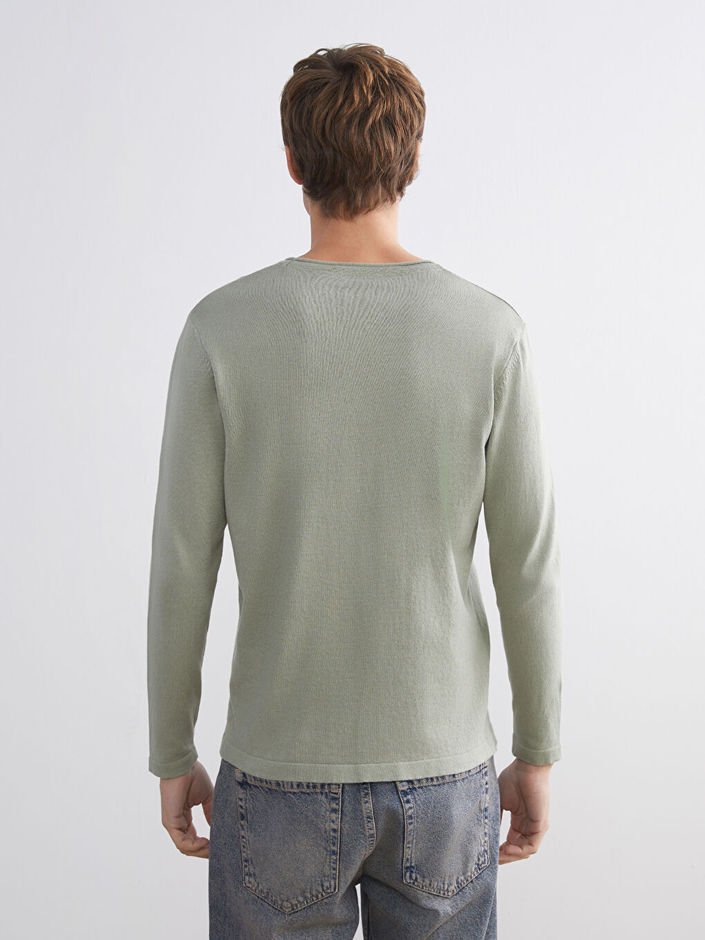 Crew Neck Long Sleeve Men's Tricot Sweater-3