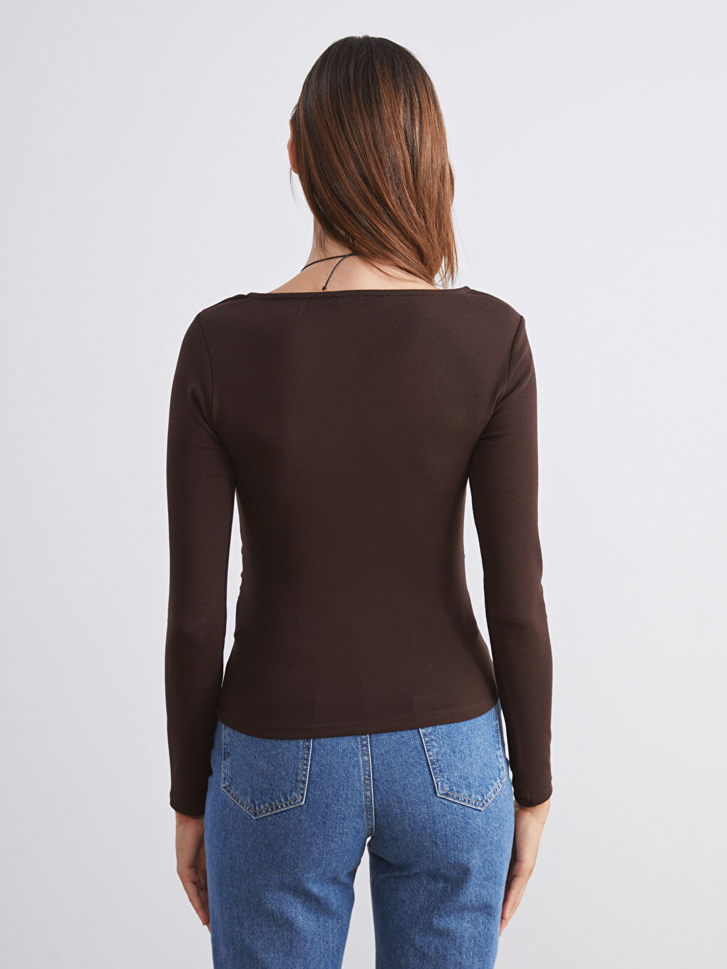 Kahverengi Kayık Yaka Kadın Body-3