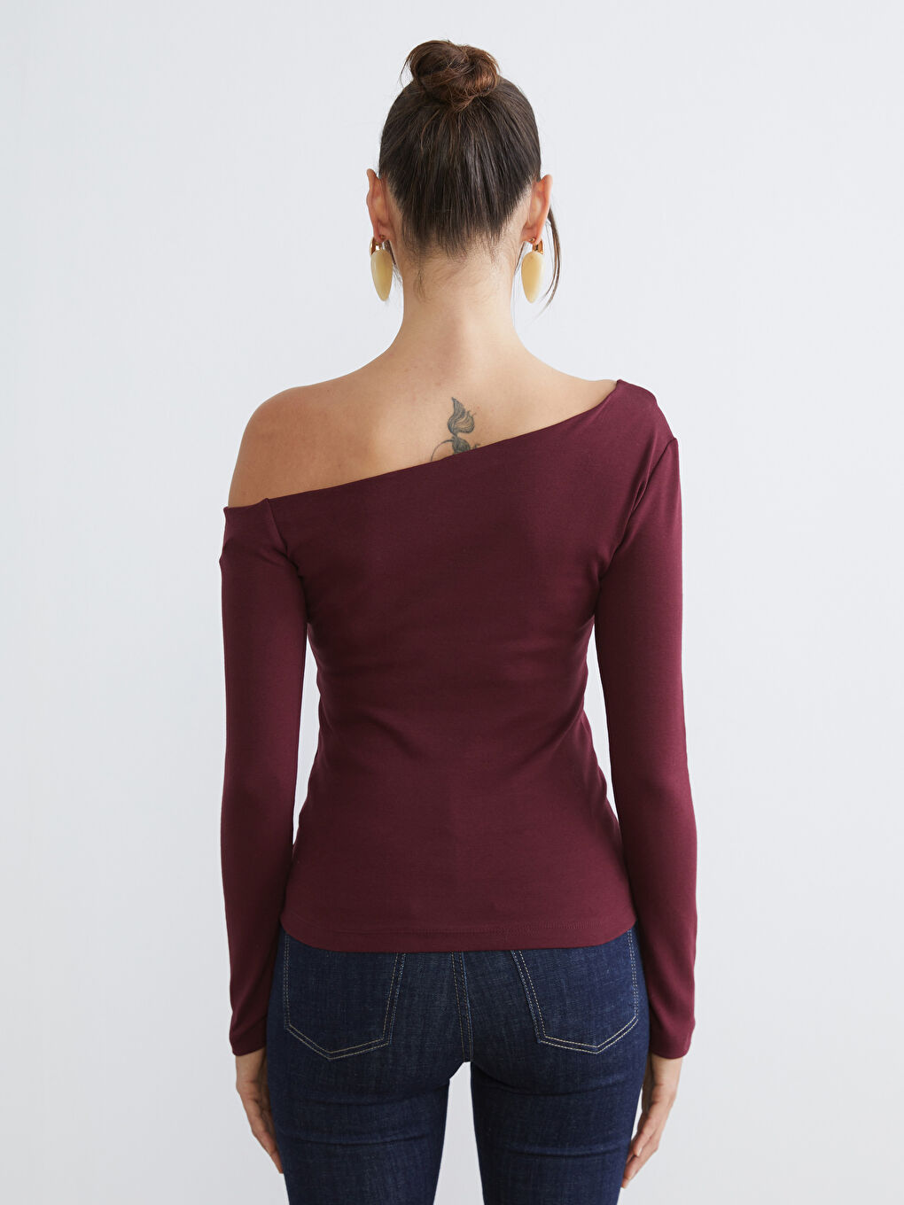 Bordo Tek Omuz Fitilli Bluz-3