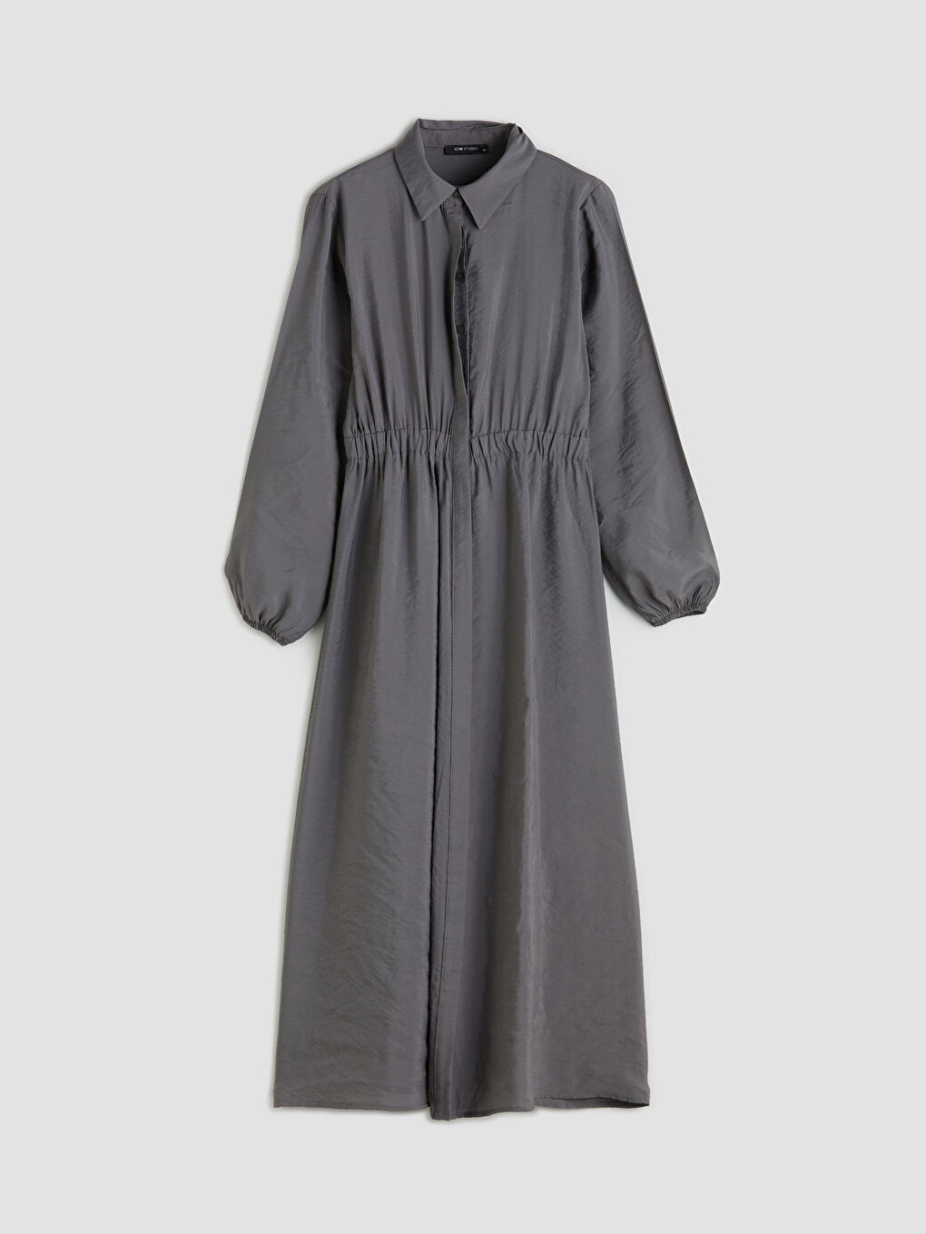 Gri Modal Karışımlı Belden Oturtmalı Gömlek Elbise-10