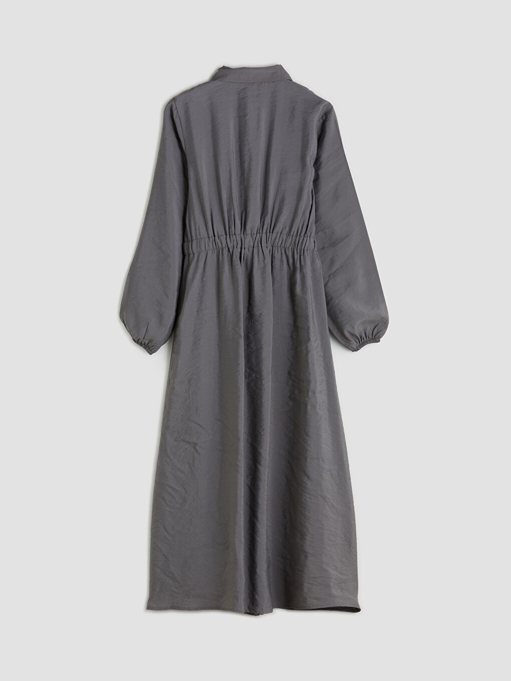 Gri Modal Karışımlı Belden Oturtmalı Gömlek Elbise-11