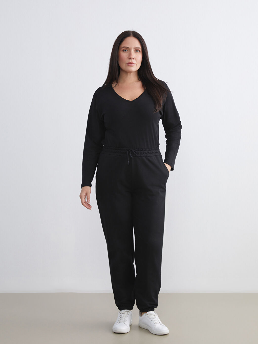 Siyah Beli Lastikli Kadın Jogger Eşofman Altı-1