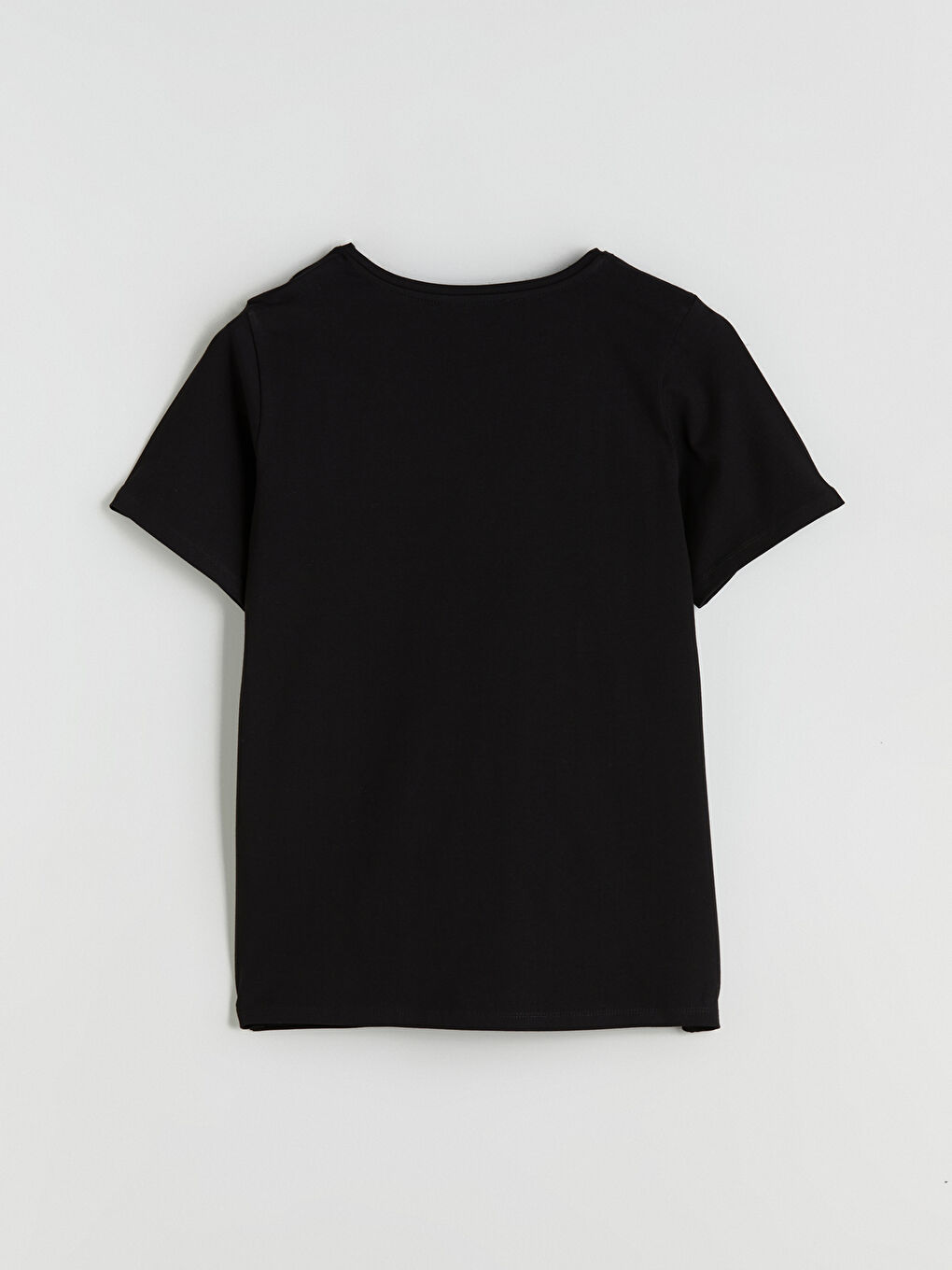 Siyah Büyük Beden Bisiklet Yaka Kadın Tişört-3