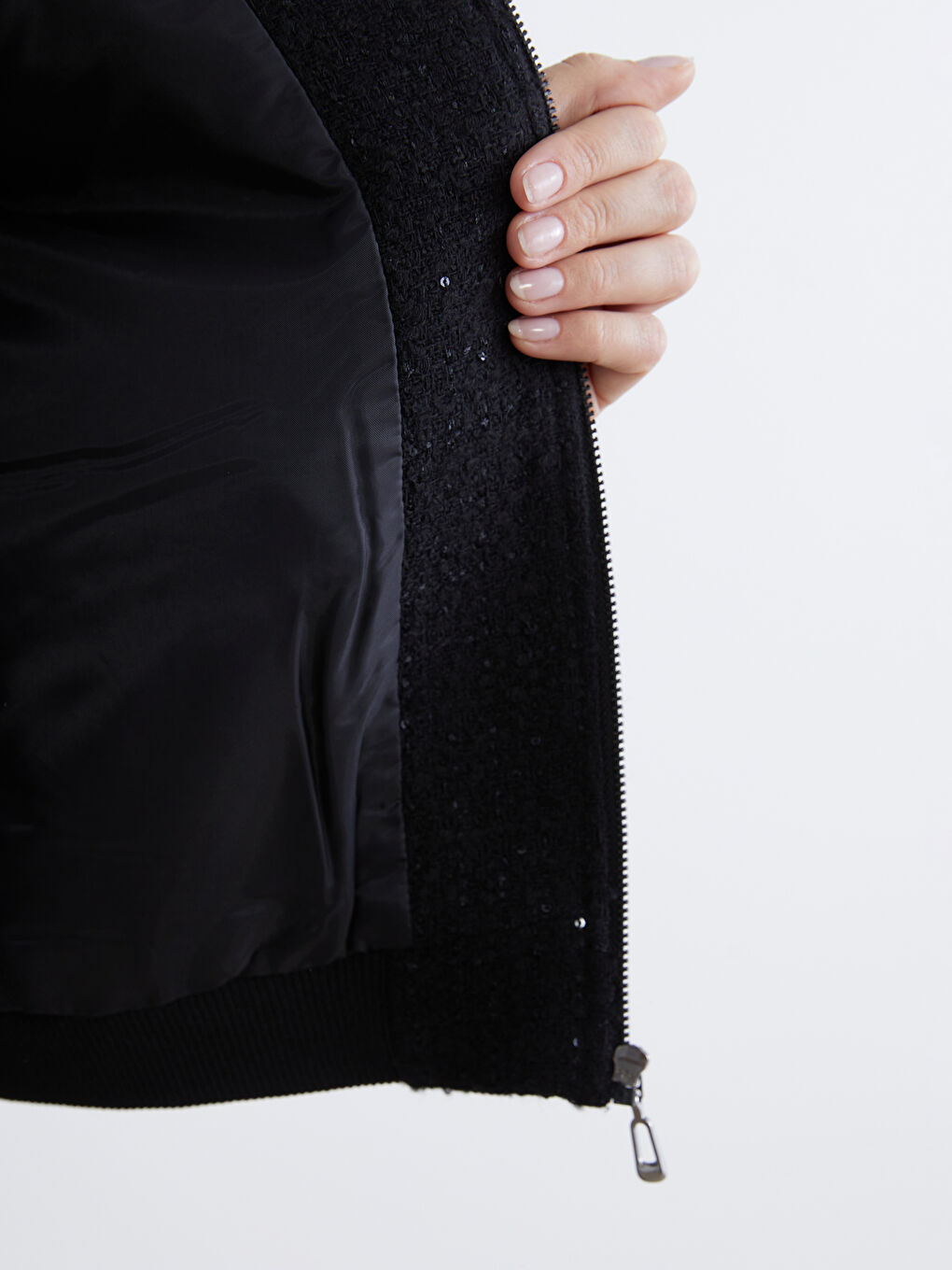 Siyah Kolej Yaka Payetli Kadın Tüvit Ceket-3