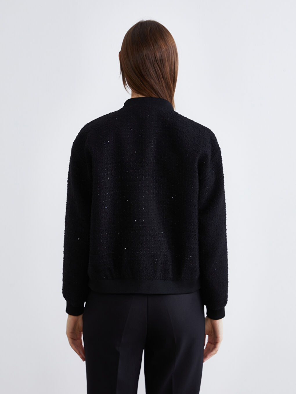Siyah Kolej Yaka Payetli Kadın Tüvit Ceket-4