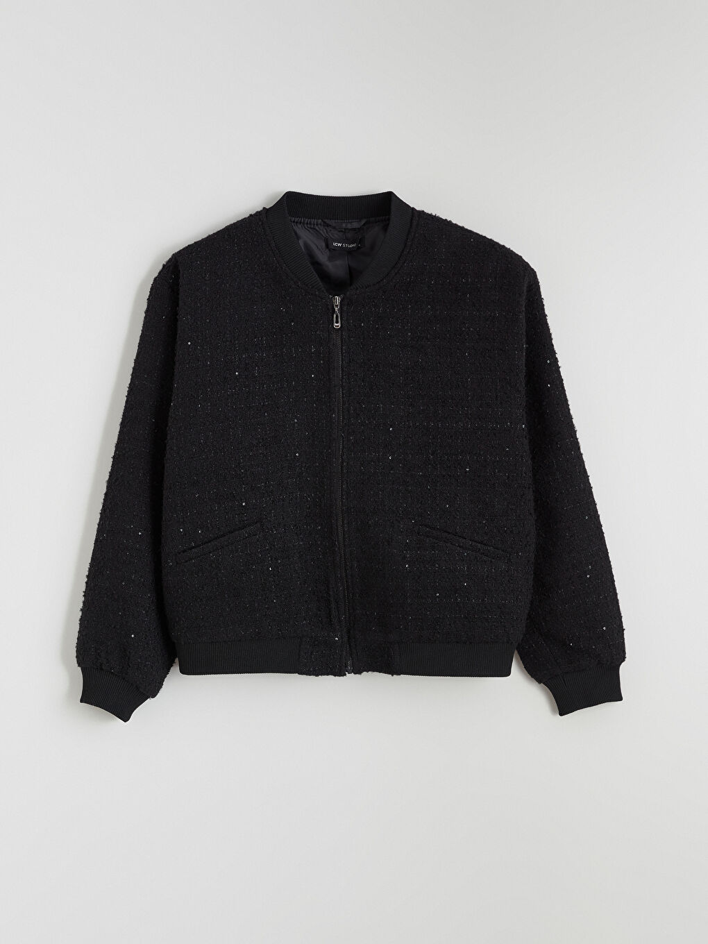 Siyah Kolej Yaka Payetli Kadın Tüvit Ceket-5