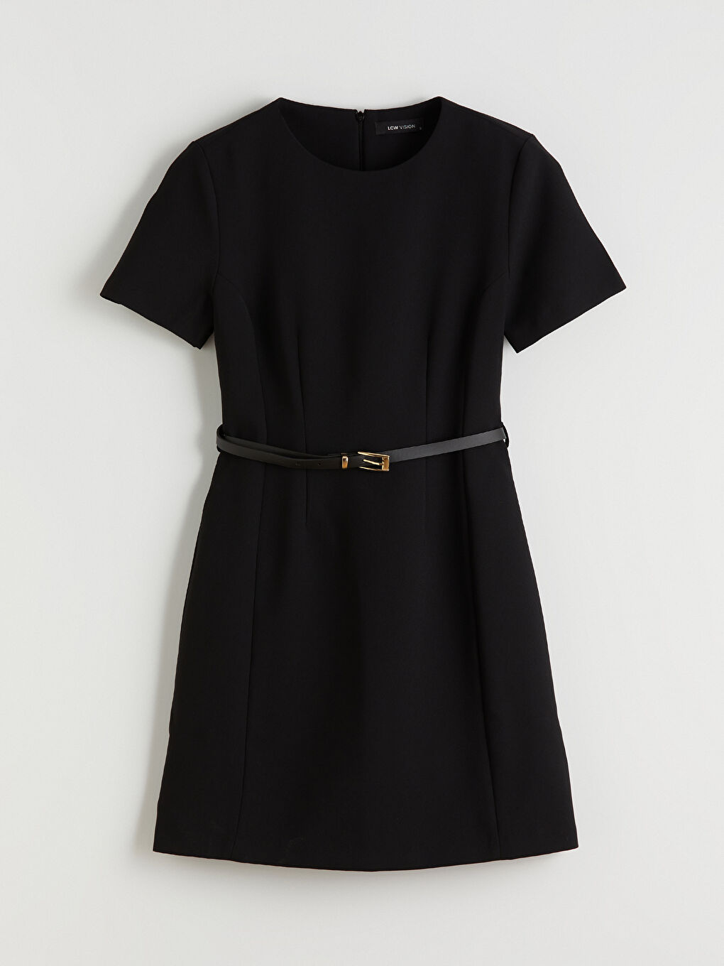 Siyah Bisiklet Yaka Belden Oturtmalı Kemerli Elbise-4