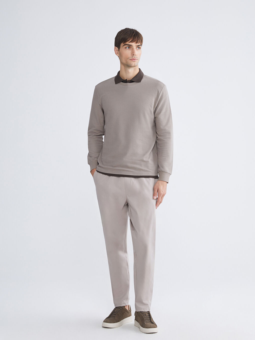 Kahverengi Bisiklet Yaka Uzun Kollu Erkek Tişört-1